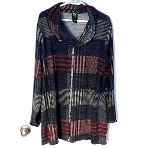 Pure Essence Women's Plaid Cowl Neck Sweater SZ XL/TG